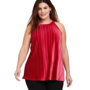 Red Velvet Pleated Torrid Goddess Halter Tank Tunic Plus 14 16 Flowy Curvy Sexy‎